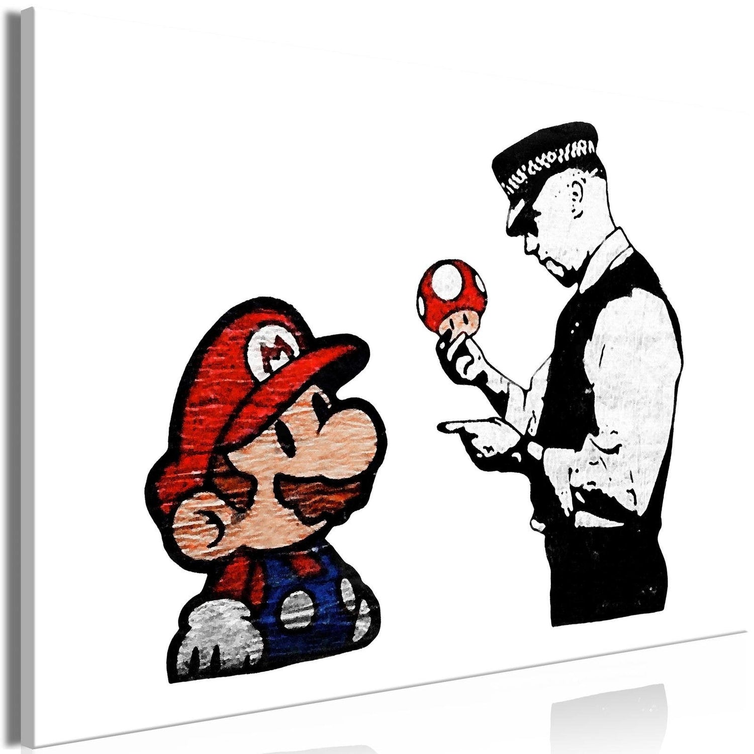 Stretched Canvas Street Art - Banksy: Mario And Police-Tiptophomedecor