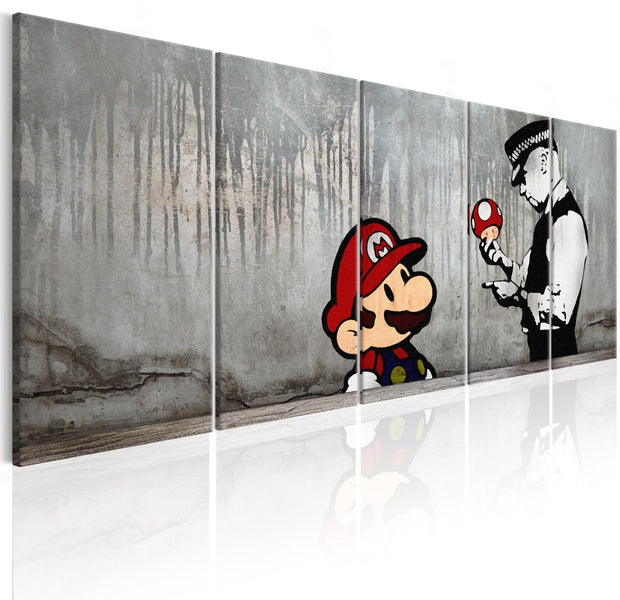 Stretched Canvas Street Art - Banksy: Mario Bros On Concrete 5 Piece-Tiptophomedecor