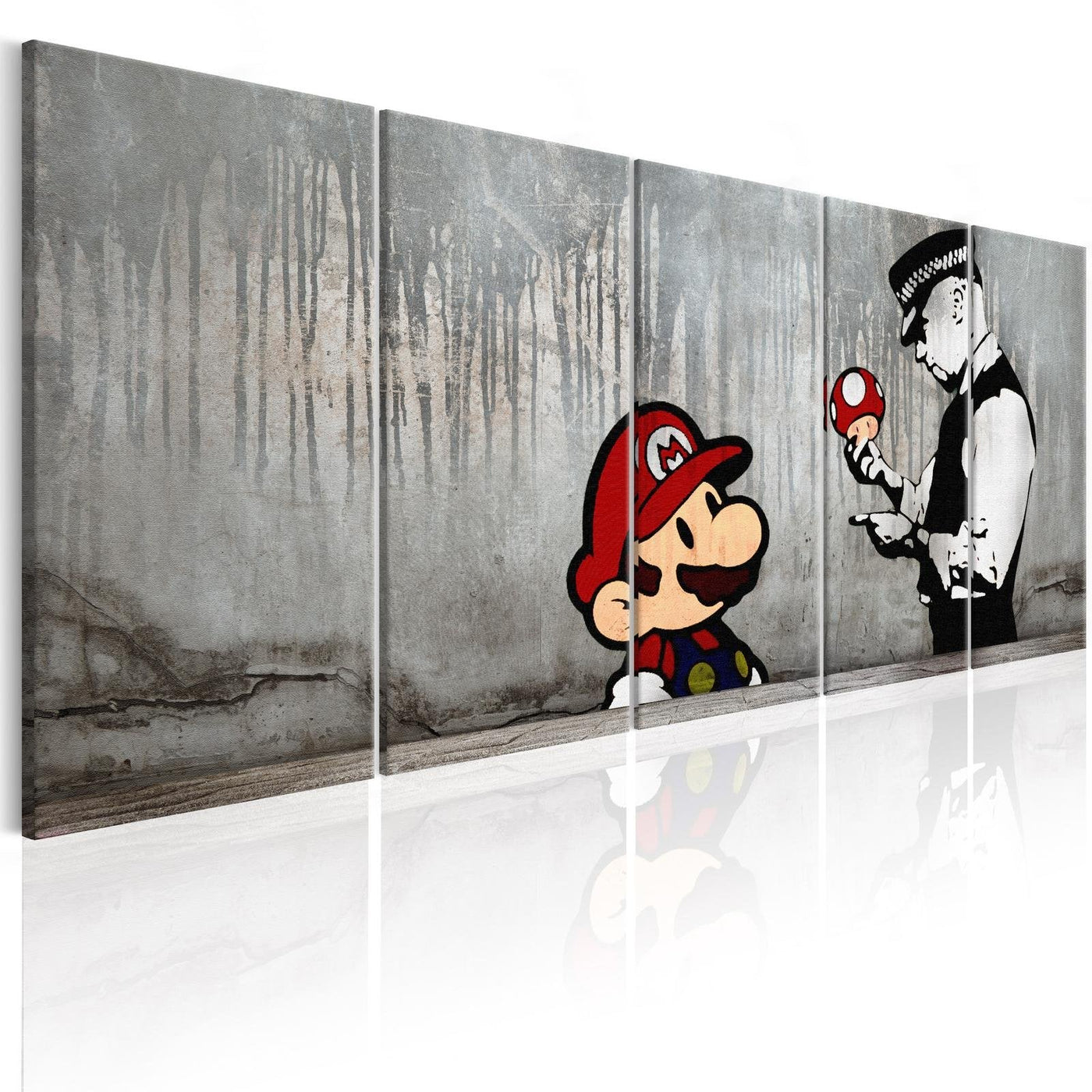 Stretched Canvas Street Art - Banksy: Mario Bros On Concrete 5 Piece-Tiptophomedecor