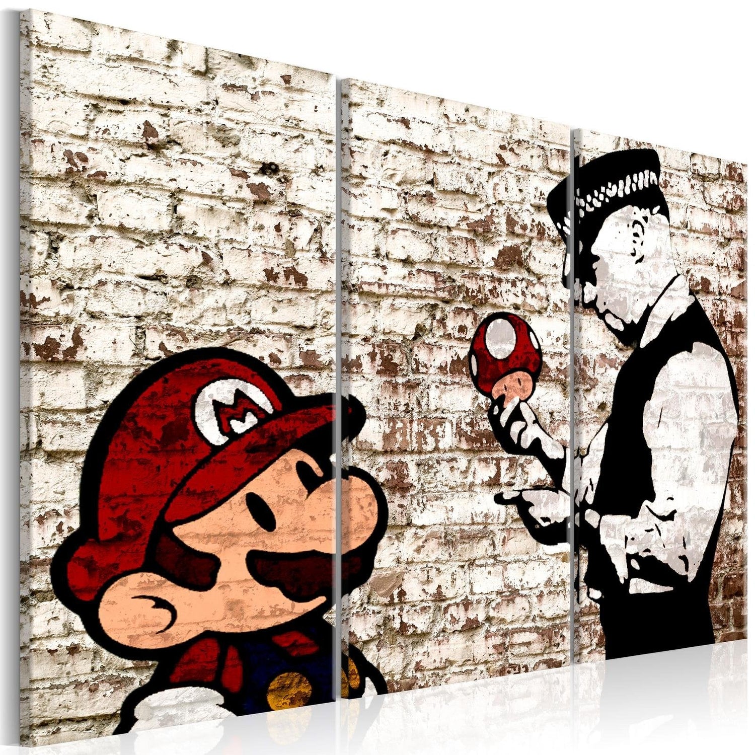 Stretched Canvas Street Art - Banksy: Mario Bros On Torn Wall 3 Piece-Tiptophomedecor