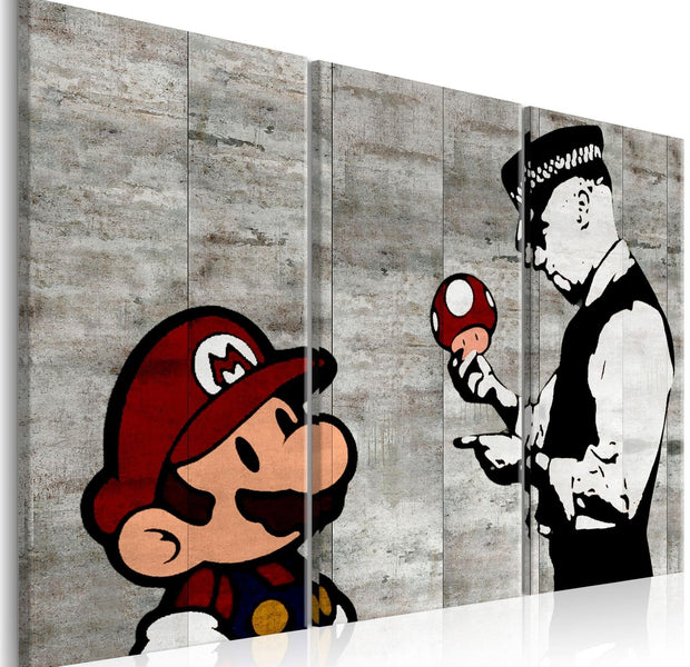 Stretched Canvas Street Art - Banksy: Mario Bros-Tiptophomedecor