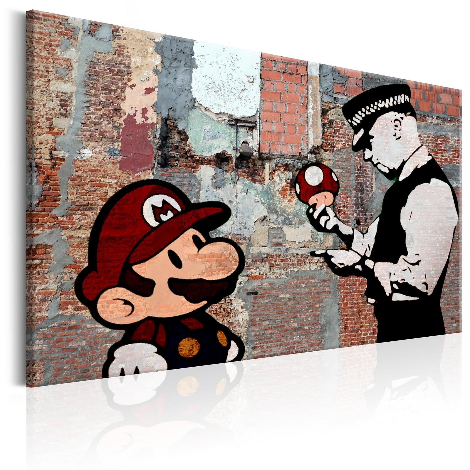 Stretched Canvas Street Art - Banksy: Mario Old Wall-Tiptophomedecor