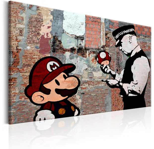 Stretched Canvas Street Art - Banksy: Mario Old Wall-Tiptophomedecor