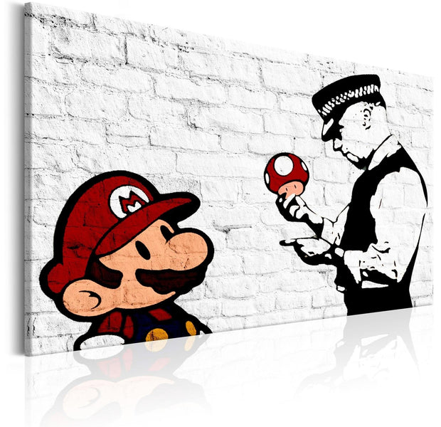 Stretched Canvas Street Art - Banksy: Mario On Brick-Tiptophomedecor