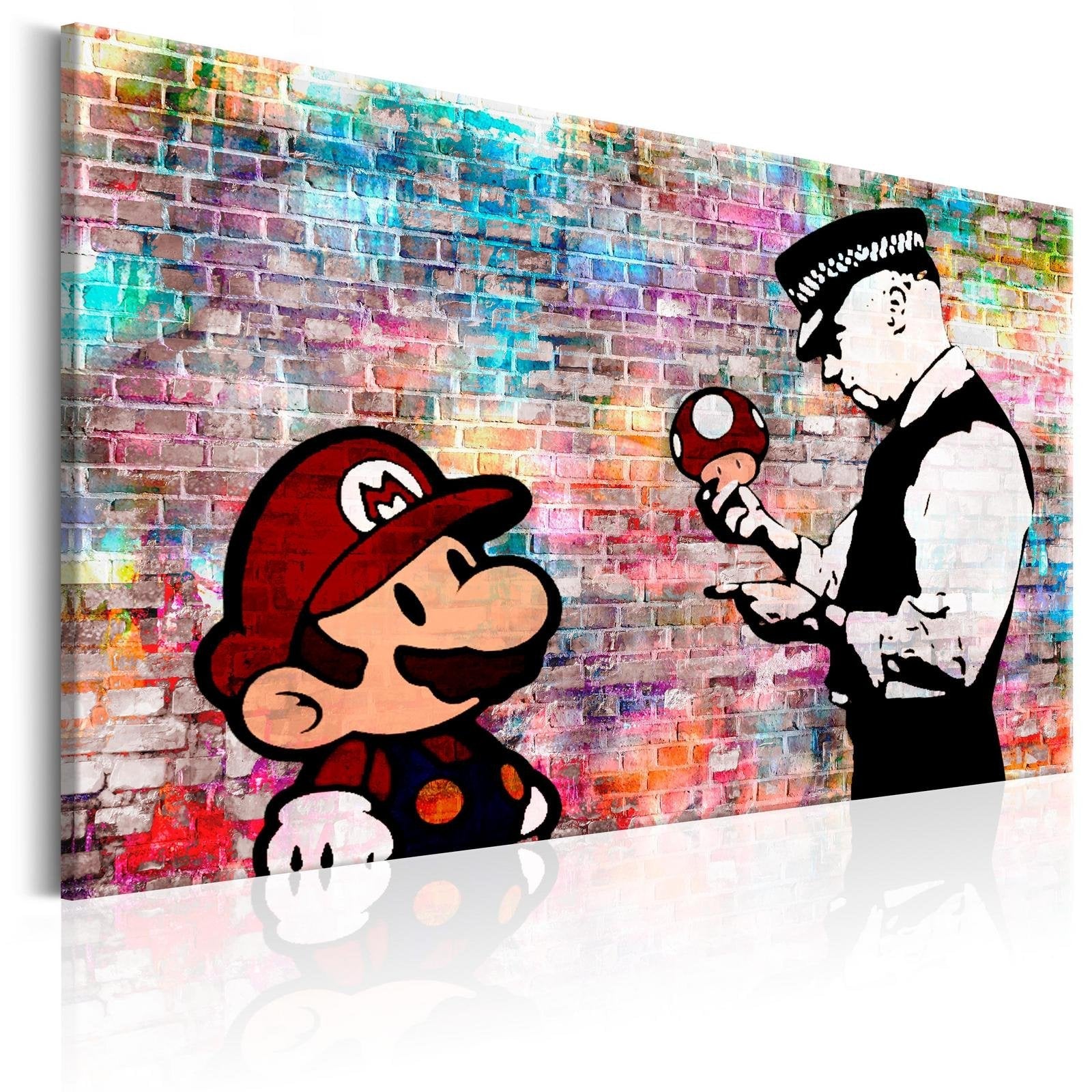 Stretched Canvas Street Art - Banksy: Mario On Colourful Brick-Tiptophomedecor
