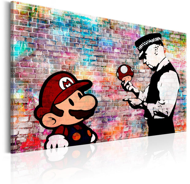 Stretched Canvas Street Art - Banksy: Mario On Colourful Brick-Tiptophomedecor