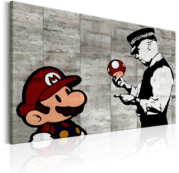 Stretched Canvas Street Art - Banksy: Mario On Concrete-Tiptophomedecor