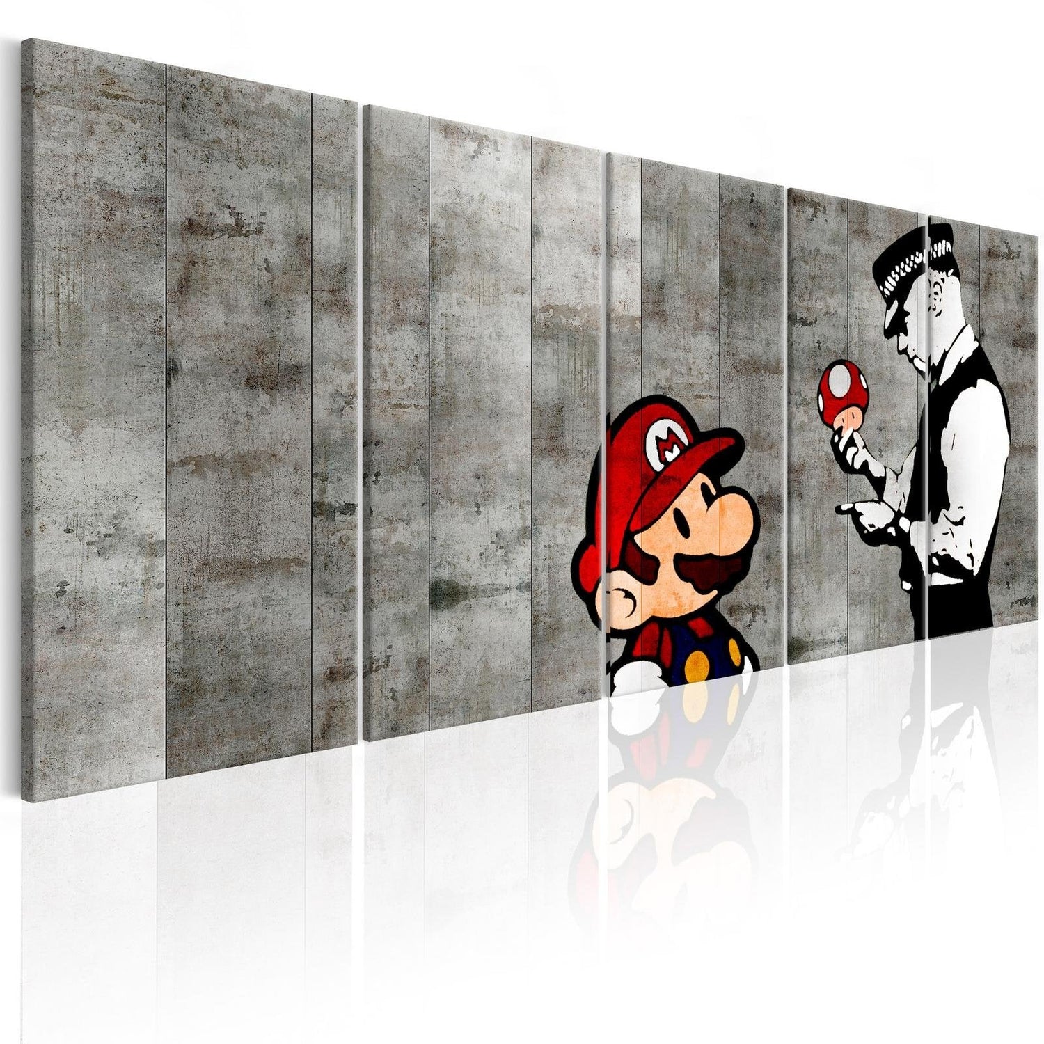 Stretched Canvas Street Art - Banksy: Mario On Concrete Wall 5 Piece-Tiptophomedecor