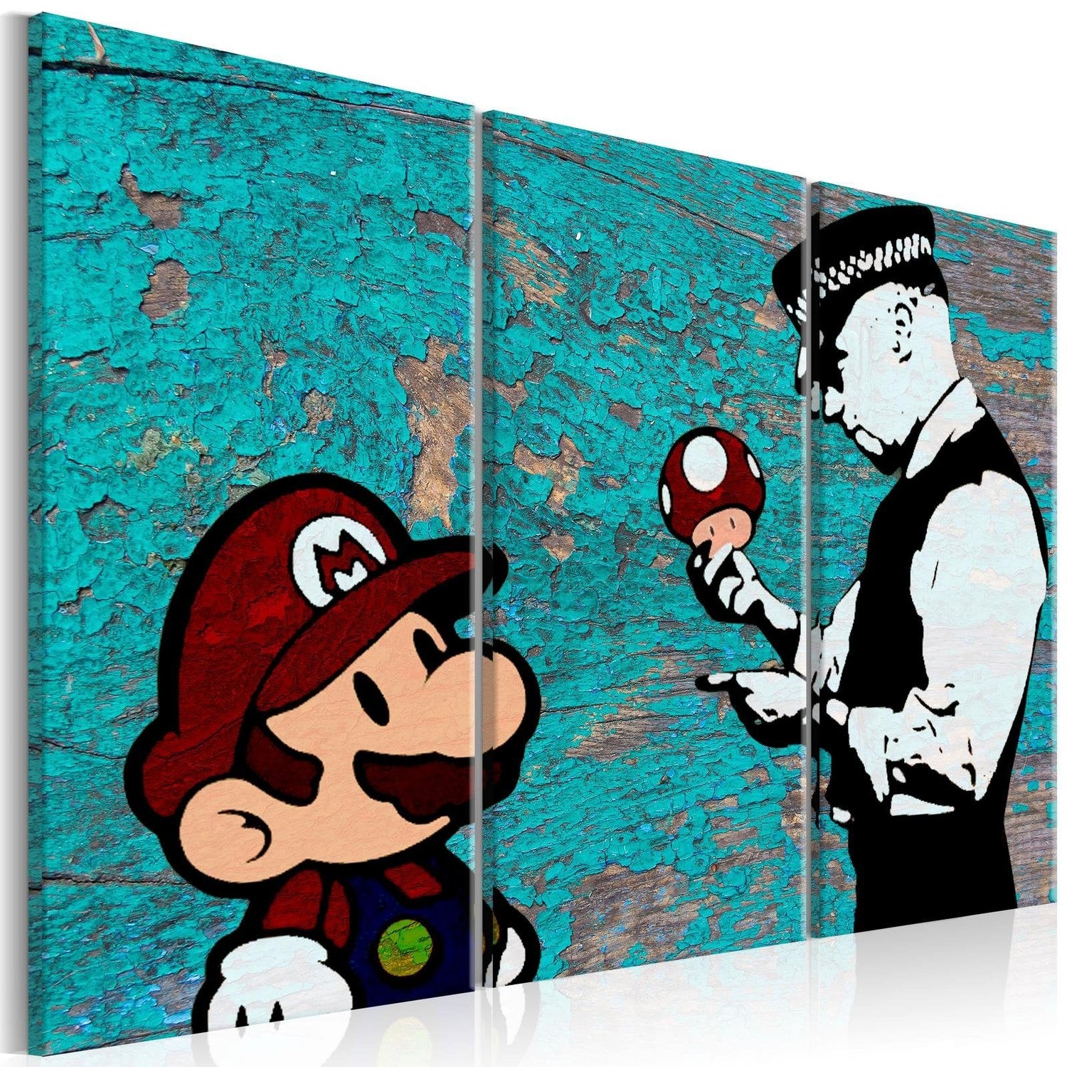 Stretched Canvas Street Art - Banksy: Mario On Cracked Paint-Tiptophomedecor