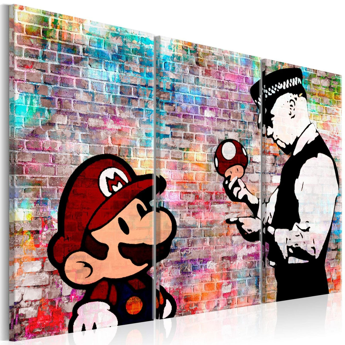 Stretched Canvas Street Art - Banksy: Mario On Rainbow Bricks-Tiptophomedecor