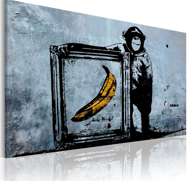 Stretched Canvas Street Art - Banksy: Monkey And Banana Frame-Tiptophomedecor