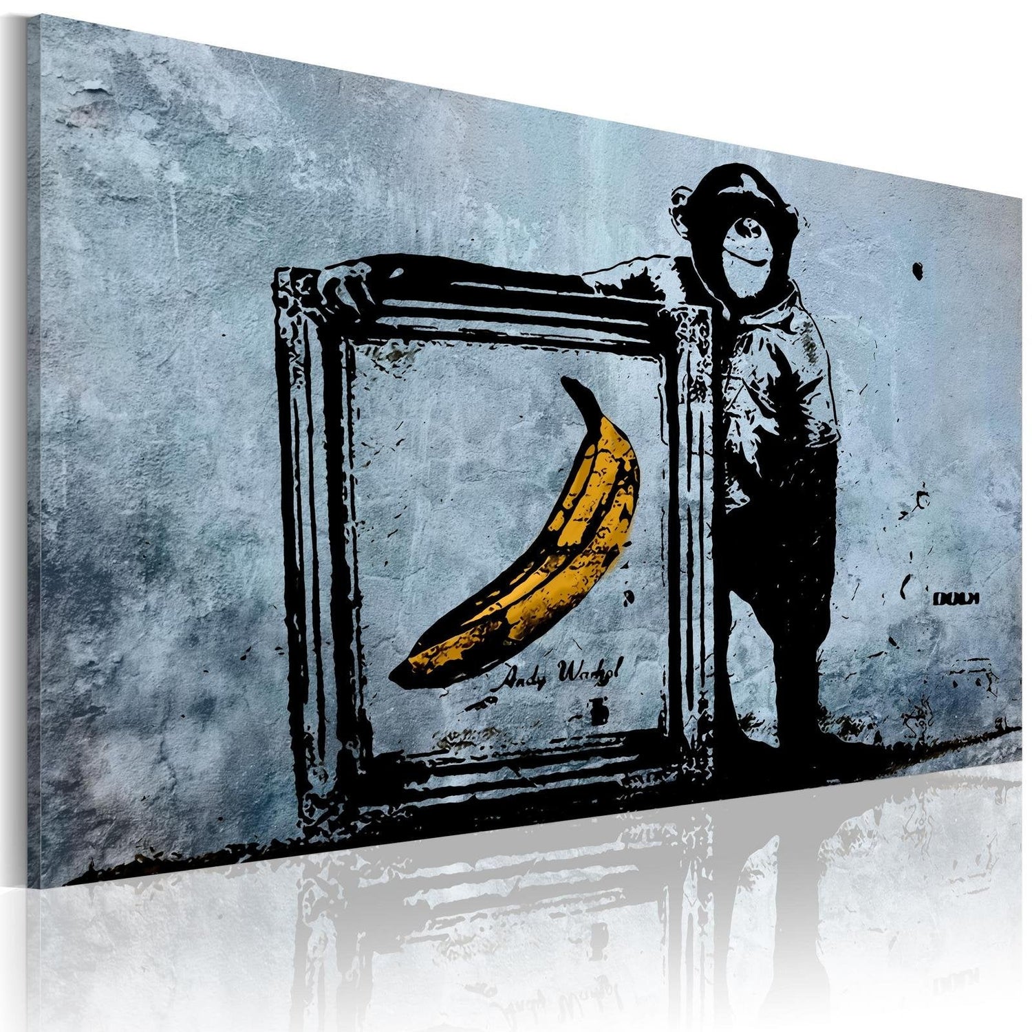 Stretched Canvas Street Art - Banksy: Monkey And Banana Frame-Tiptophomedecor
