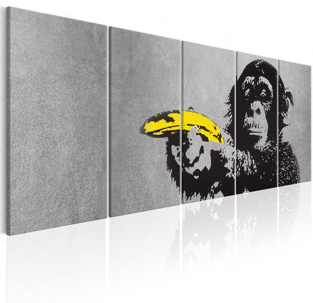 Stretched Canvas Street Art - Banksy: Monkey And Banana-Tiptophomedecor