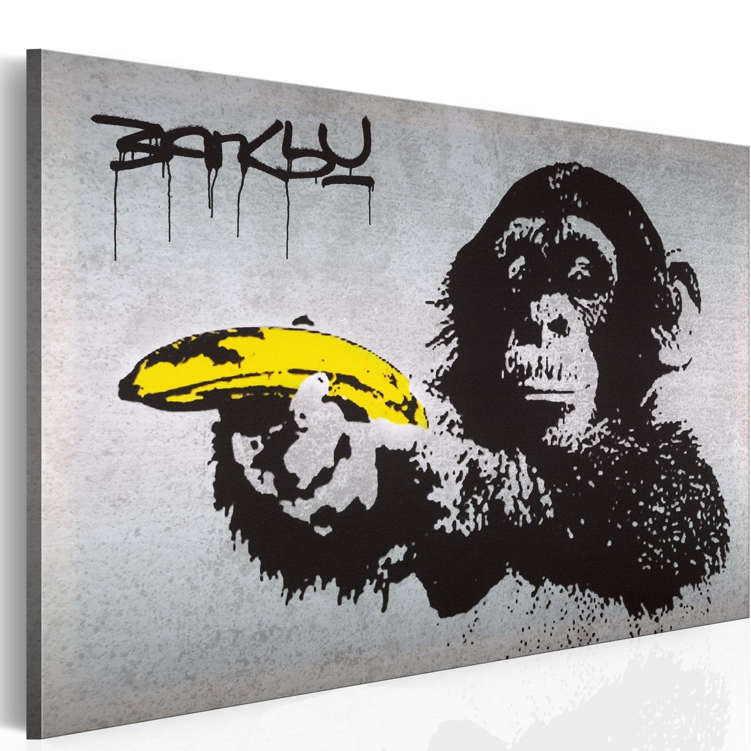 Stretched Canvas Street Art - Banksy: Monkey With Banana Concrete-Tiptophomedecor