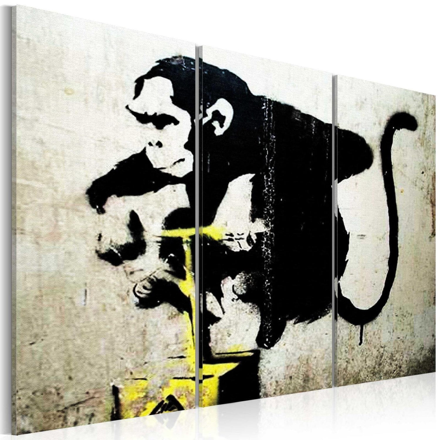 Stretched Canvas Street Art - Banksy: Monkey With Detonator 3 Piece-Tiptophomedecor