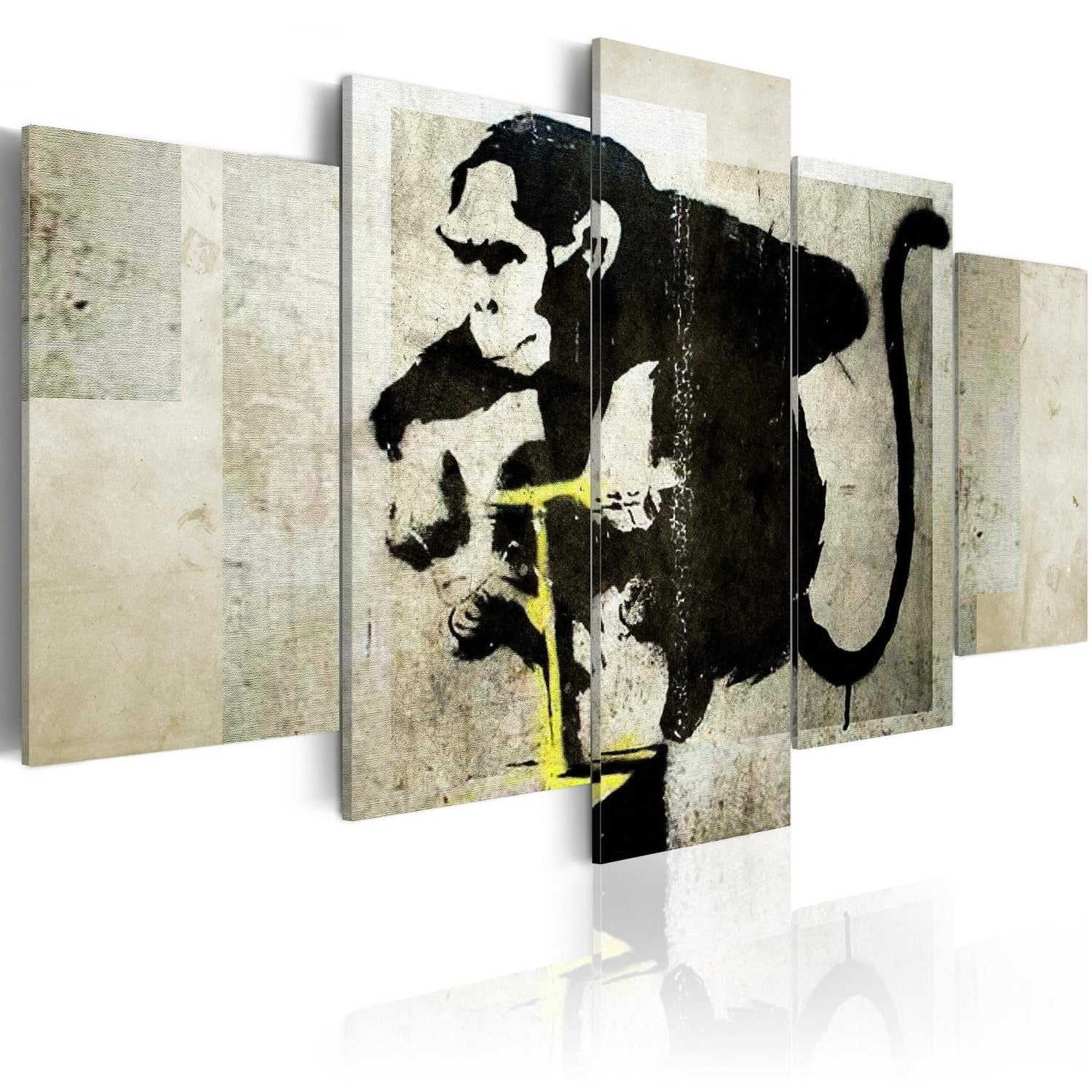 Stretched Canvas Street Art - Banksy: Monkey With Detonator 5 Piece-Tiptophomedecor