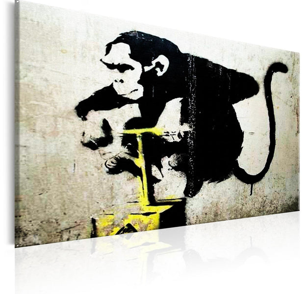 Stretched Canvas Street Art - Banksy: Monkey With Detonator-Tiptophomedecor