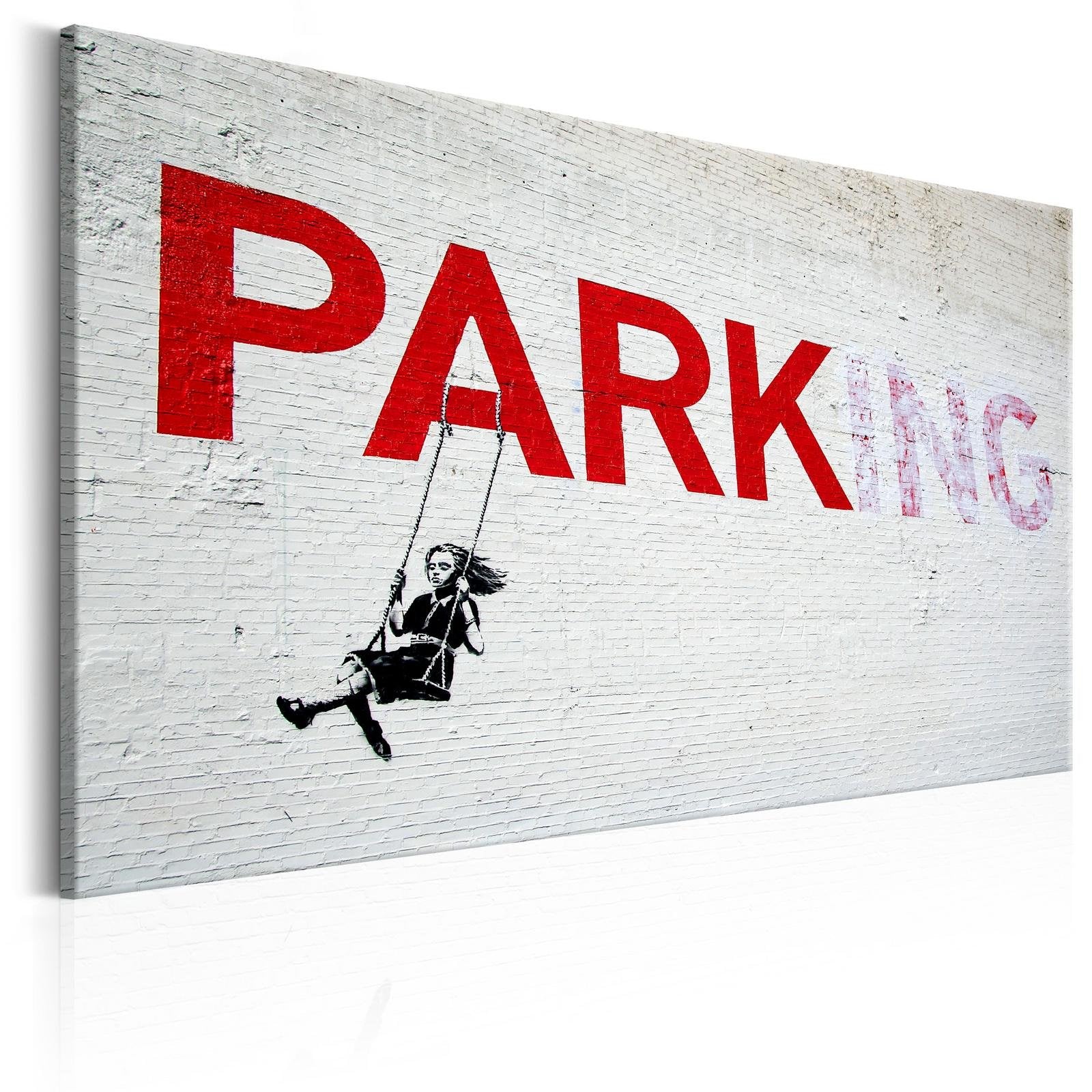 Stretched Canvas Street Art - Banksy: Parking Girl On Swing-Tiptophomedecor