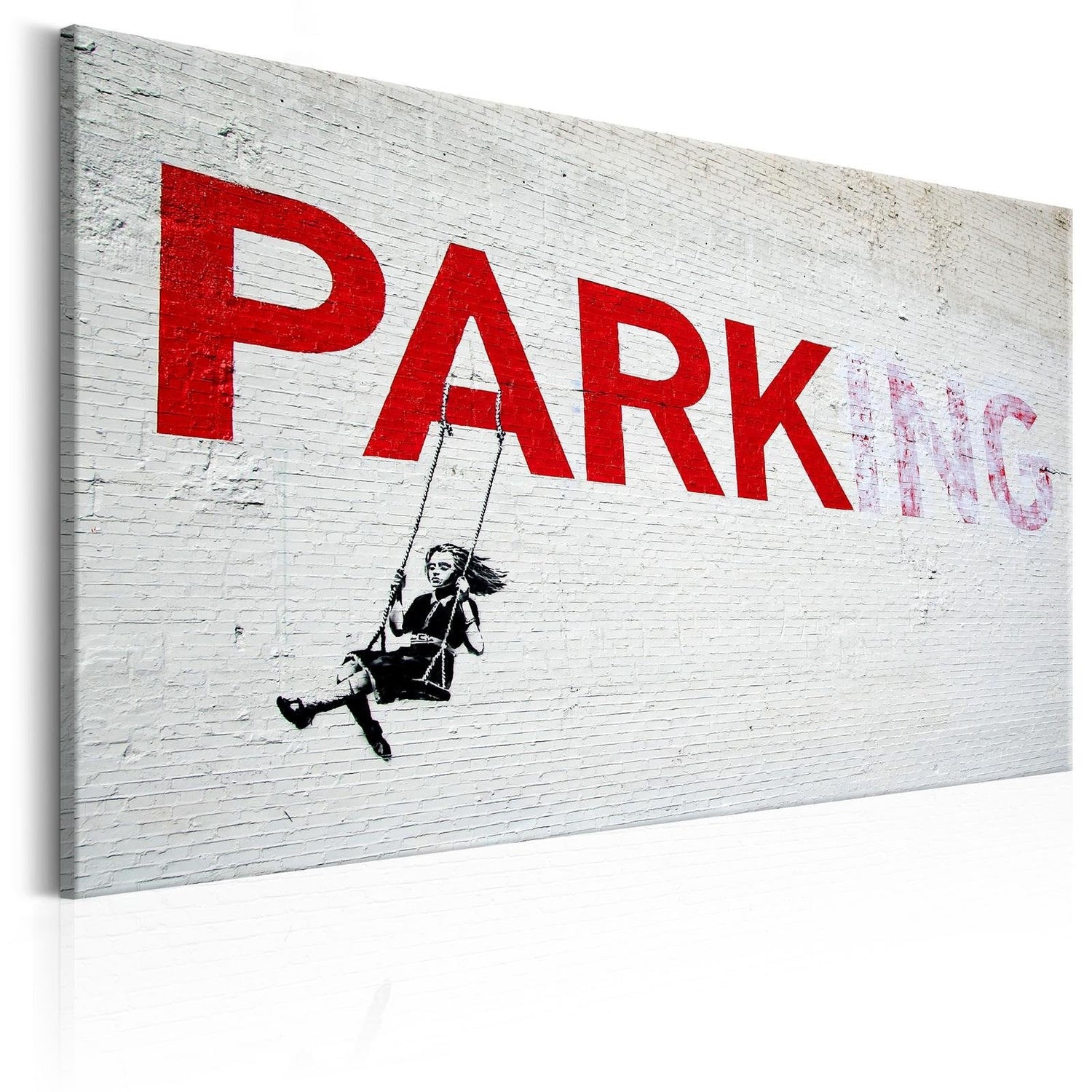 Stretched Canvas Street Art - Banksy: Parking Girl On Swing-Tiptophomedecor