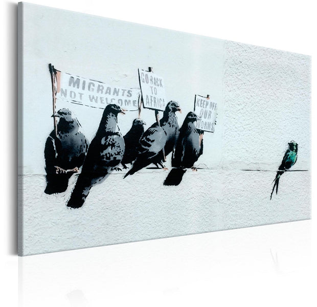 Stretched Canvas Street Art - Banksy: Protesting Birds-Tiptophomedecor