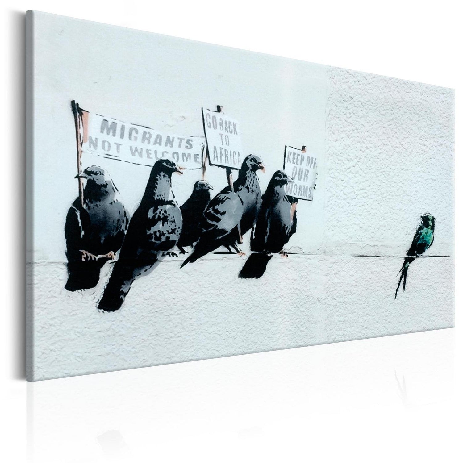 Stretched Canvas Street Art - Banksy: Protesting Birds-Tiptophomedecor