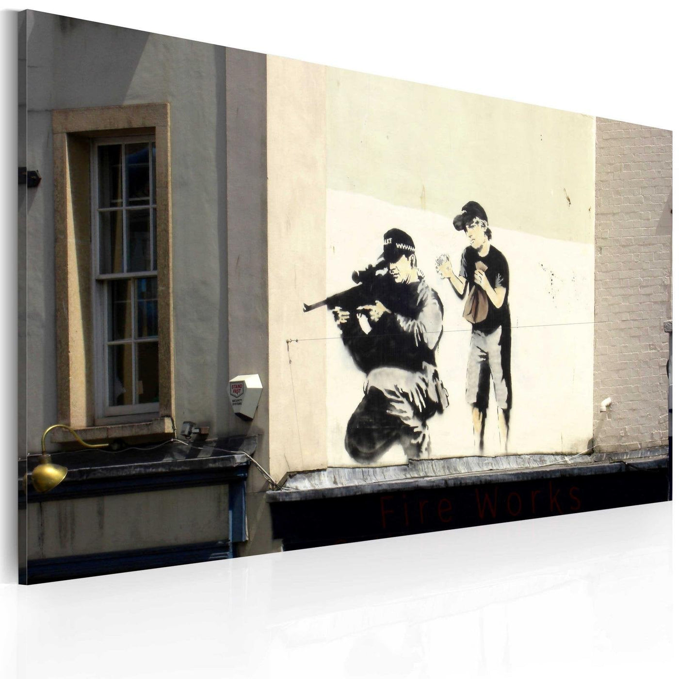 Stretched Canvas Street Art - Banksy: Sniper And Boy-Tiptophomedecor