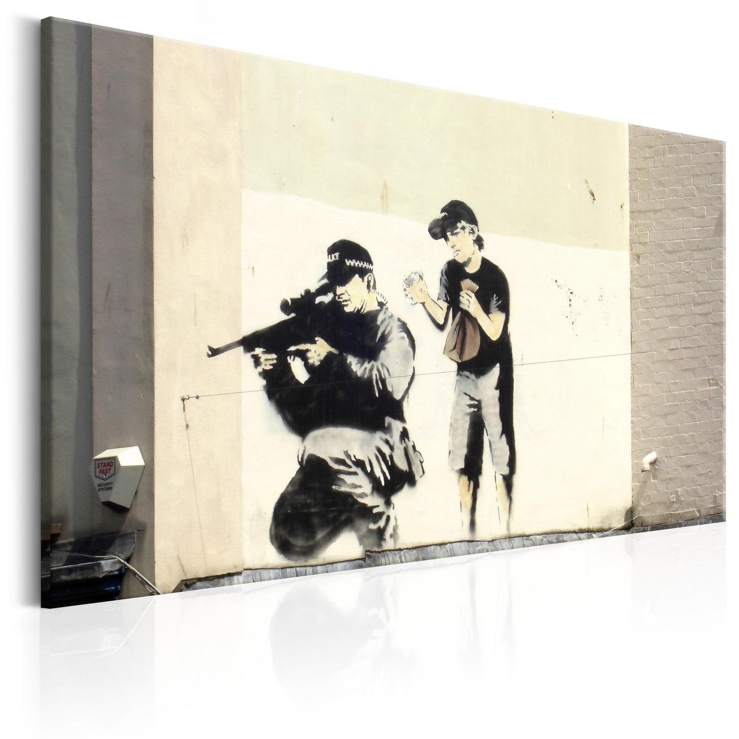 Stretched Canvas Street Art - Banksy: Sniper And Child-Tiptophomedecor