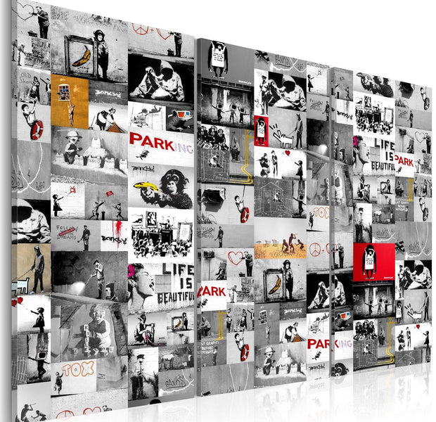 Stretched Canvas Street Art - Banksy: Street Crimes 3 Piece-Tiptophomedecor