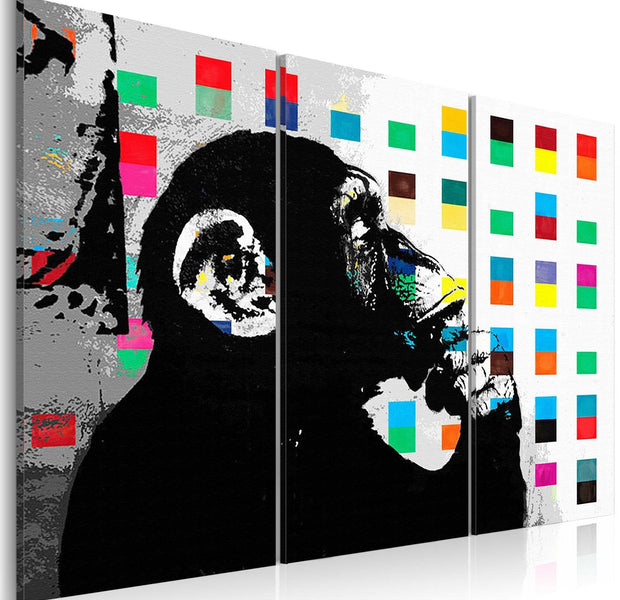 Stretched Canvas Street Art - Banksy: The Thinker Monkey 3 Piece-Tiptophomedecor