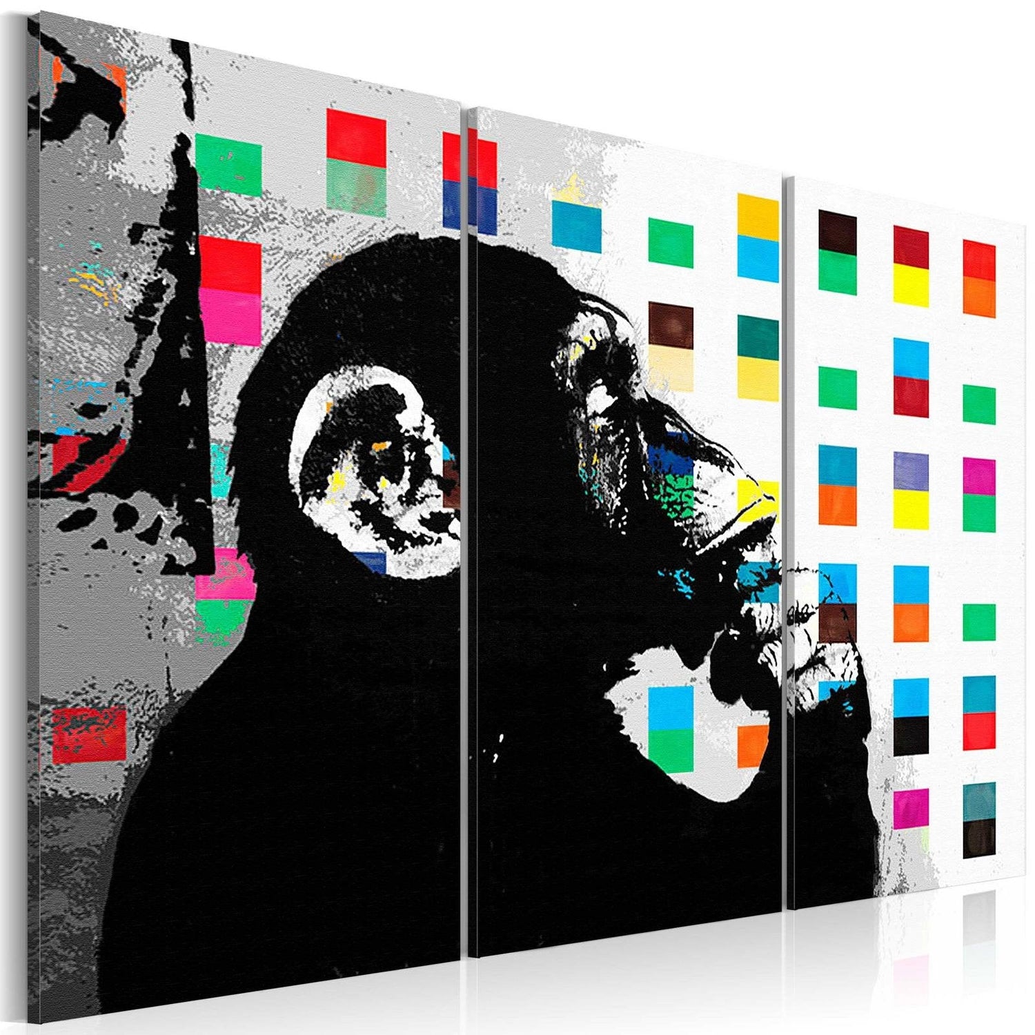 Stretched Canvas Street Art - Banksy: The Thinker Monkey 3 Piece-Tiptophomedecor