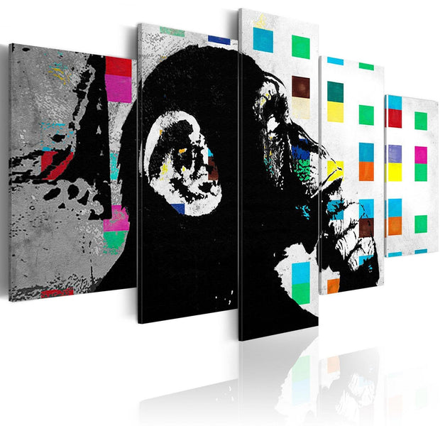 Stretched Canvas Street Art - Banksy: The Thinker Monkey 5 Piece-Tiptophomedecor