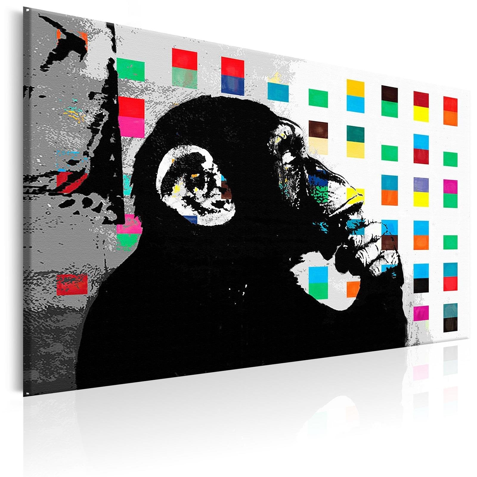 Stretched Canvas Street Art - Banksy: The Thinker Monkey Wide-Tiptophomedecor