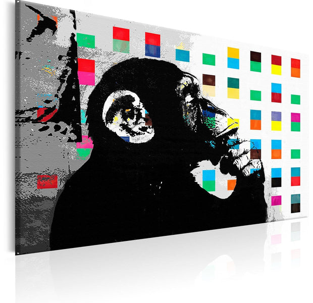 Stretched Canvas Street Art - Banksy: The Thinker Monkey Wide-Tiptophomedecor
