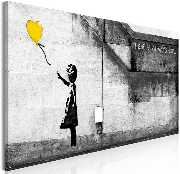 Stretched Canvas Street Art - Banksy: There Is Always Hope Yellow Ballon-Tiptophomedecor