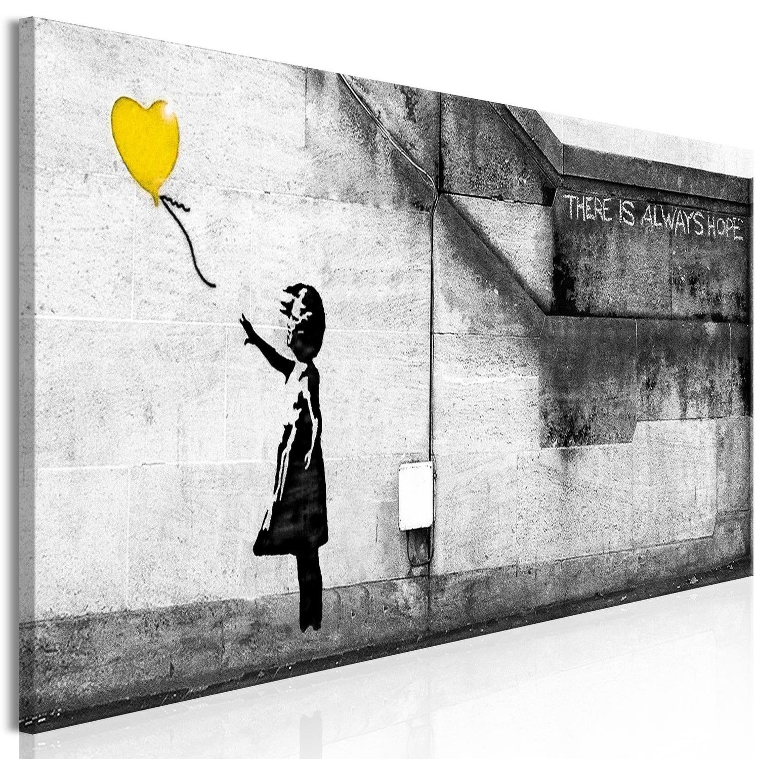 Stretched Canvas Street Art - Banksy: There Is Always Hope Yellow Ballon-Tiptophomedecor