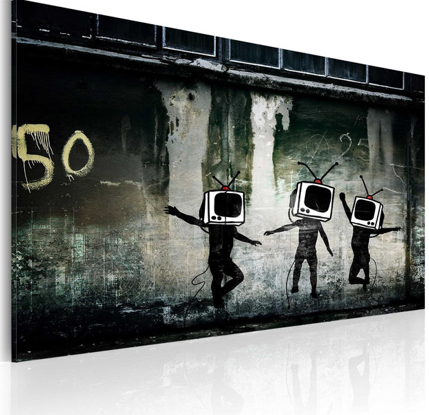 Stretched Canvas Street Art - Banksy: Tv Heads Dance-Tiptophomedecor
