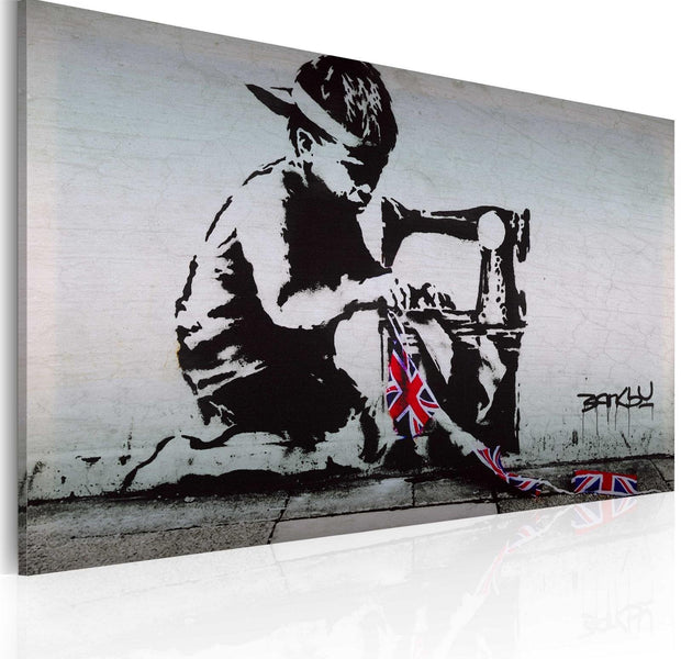 Stretched Canvas Street Art - Banksy: Union Jack Kid-Tiptophomedecor