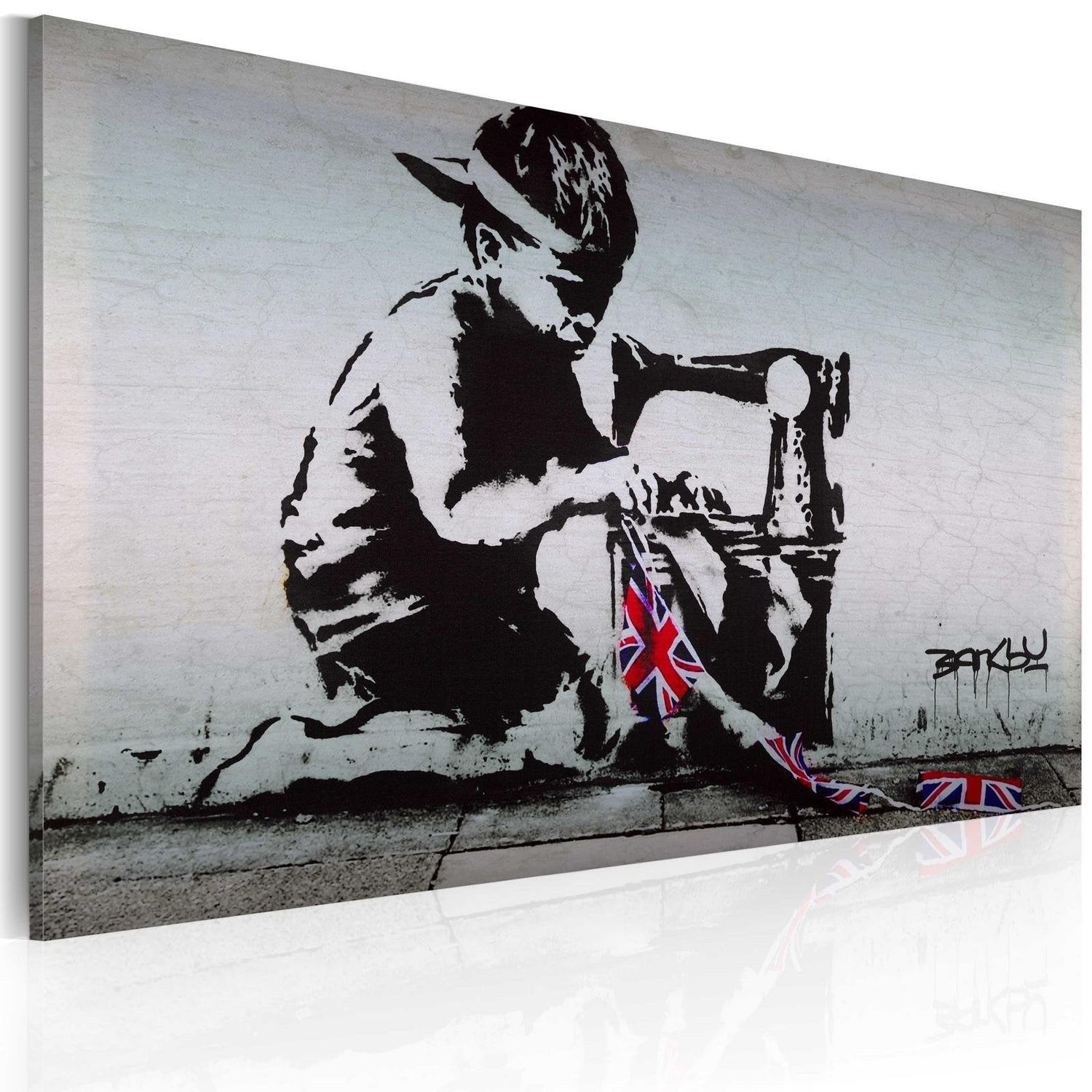 Stretched Canvas Street Art - Banksy: Union Jack Kid-Tiptophomedecor