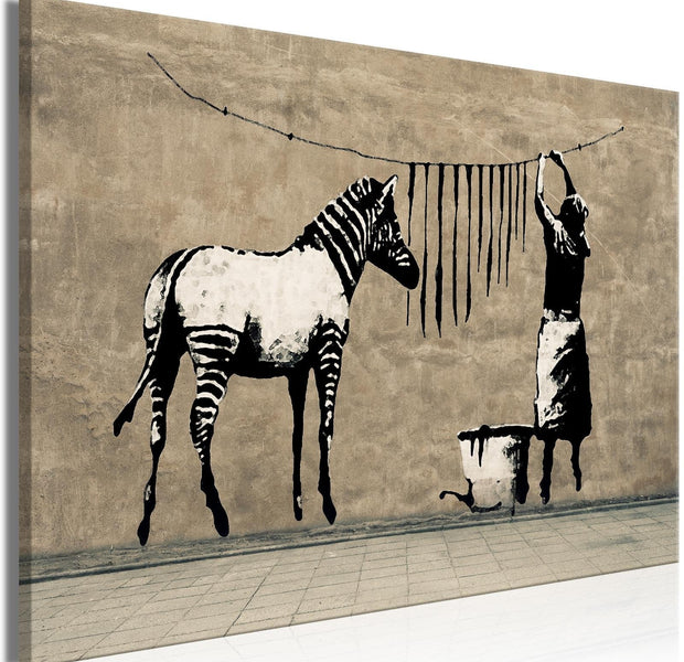 Stretched Canvas Street Art - Banksy: Washing Zebra On Concrete-Tiptophomedecor