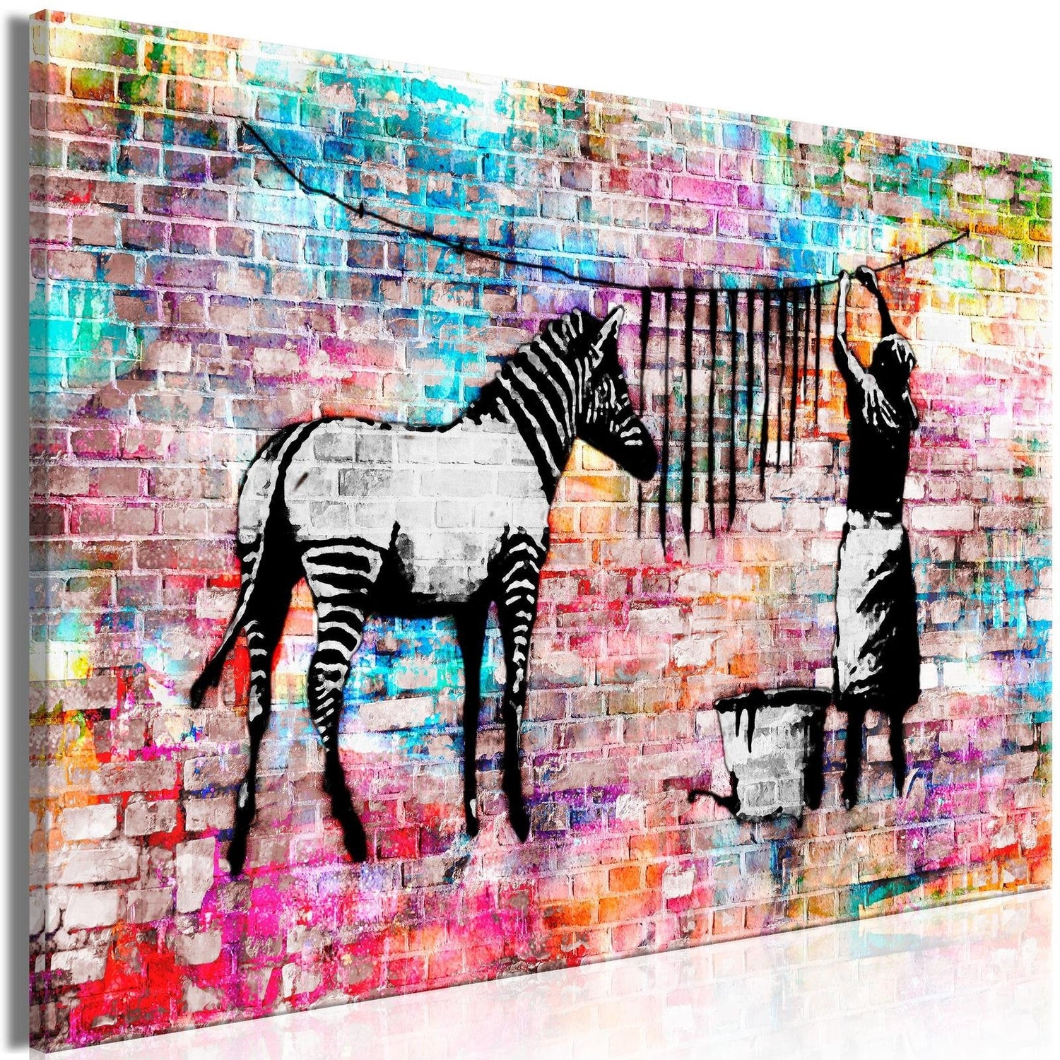 Stretched Canvas Street Art - Banksy: Washing Zebra Stripes-Tiptophomedecor
