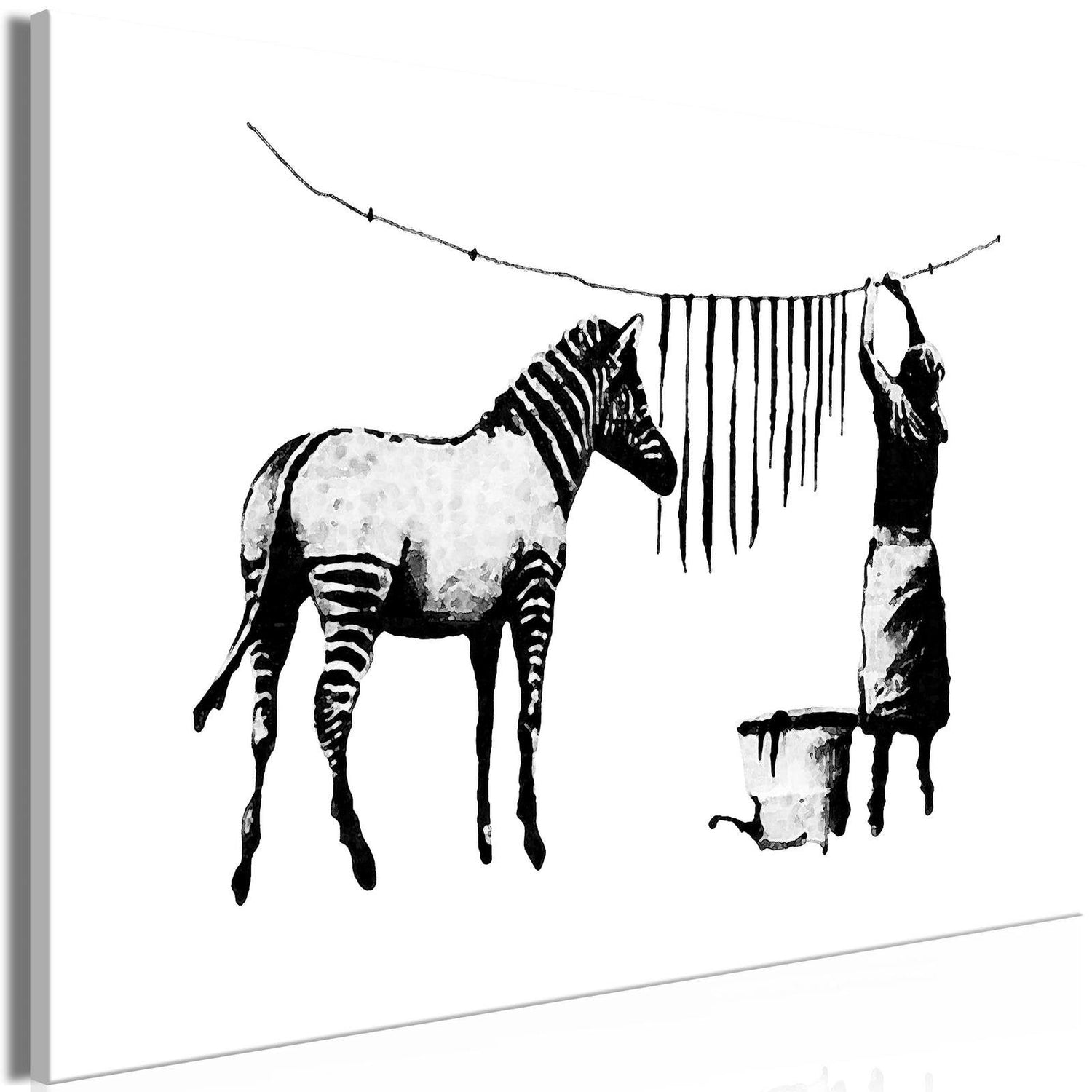 Stretched Canvas Street Art - Banksy: Washing Zebra White Background-Tiptophomedecor
