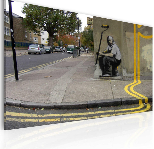 Stretched Canvas Street Art - Banksy: Yellow Flower-Tiptophomedecor