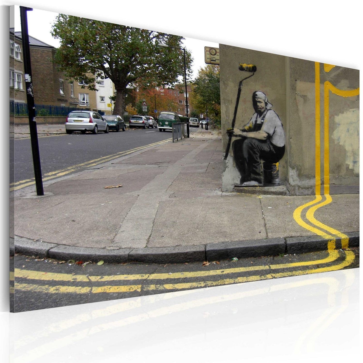 Stretched Canvas Street Art - Banksy: Yellow Flower-Tiptophomedecor