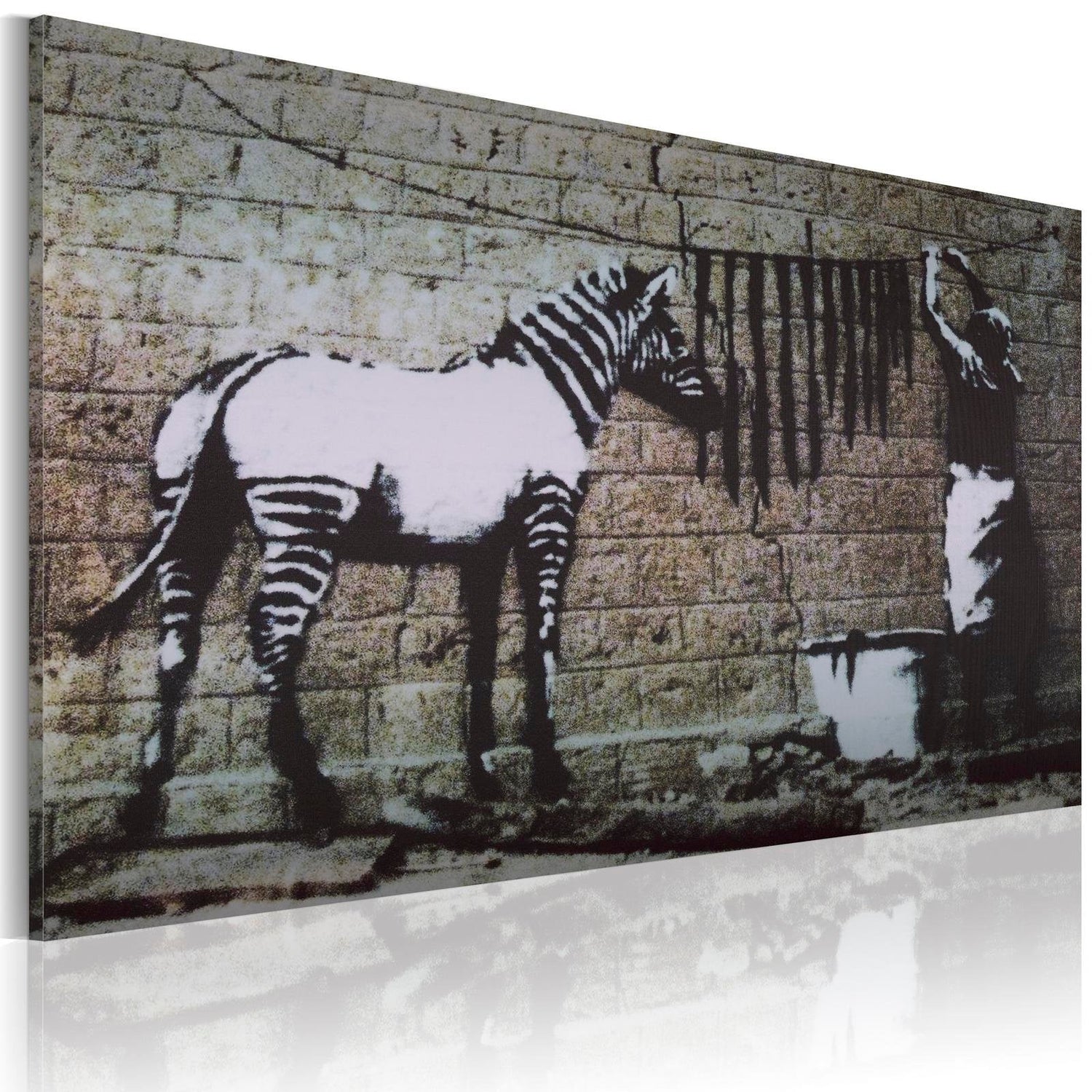 Stretched Canvas Street Art - Banksy: Zebra Washing Brick Wall-Tiptophomedecor