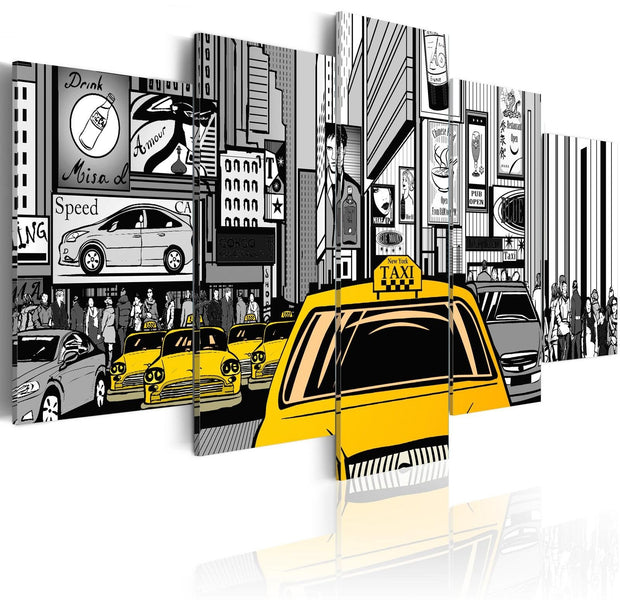 Stretched Canvas Street Art - Cartoon Taxi-Tiptophomedecor