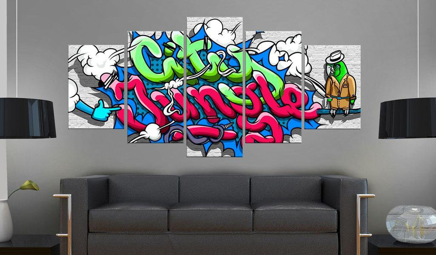 Stretched Canvas Street Art - Parrot On Guard!-Tiptophomedecor