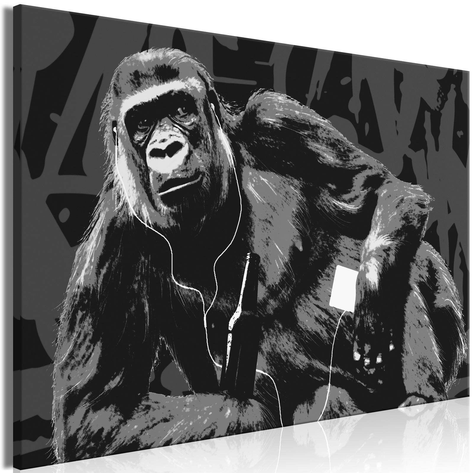 Stretched Canvas Street Art - Pop Art Monkey Narrow Grey-Tiptophomedecor