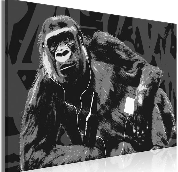 Stretched Canvas Street Art - Pop Art Monkey Narrow Grey-Tiptophomedecor