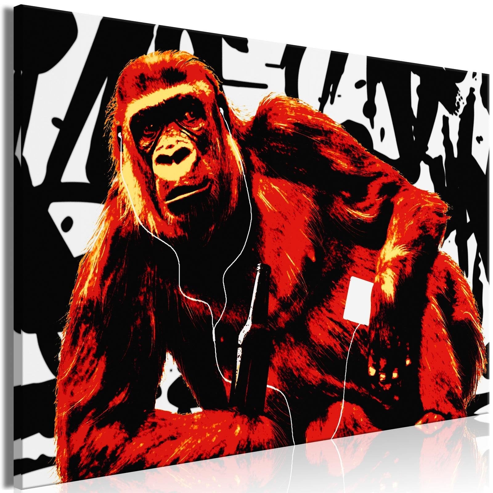 Stretched Canvas Street Art - Pop Art Monkey Narrow Red-Tiptophomedecor