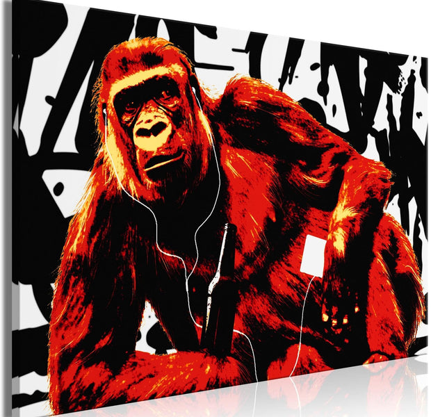 Stretched Canvas Street Art - Pop Art Monkey Narrow Red-Tiptophomedecor